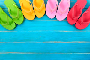 Flip flops with blue decking