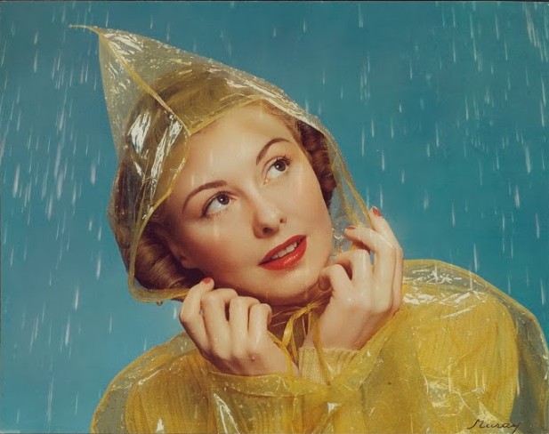women in rain wearing a raincoat