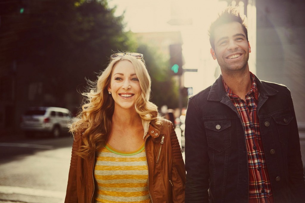 couple taking a walk through down town los angeles usa